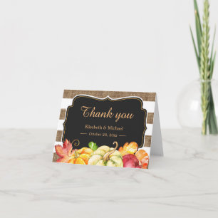 Rustic Wood Autumn Pumpkin Leaves Thank You Card