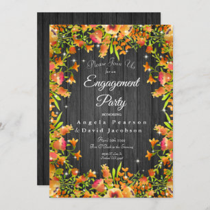 Rustic Wood Autumn Watercolor Flowers Sparkles Invitation
