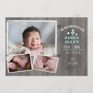 Rustic Wood Baby Boy Birth Annoucment Announcement