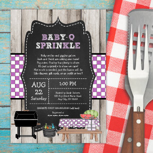 Rustic Wood Baby Q Sprinkle Shower Invitation