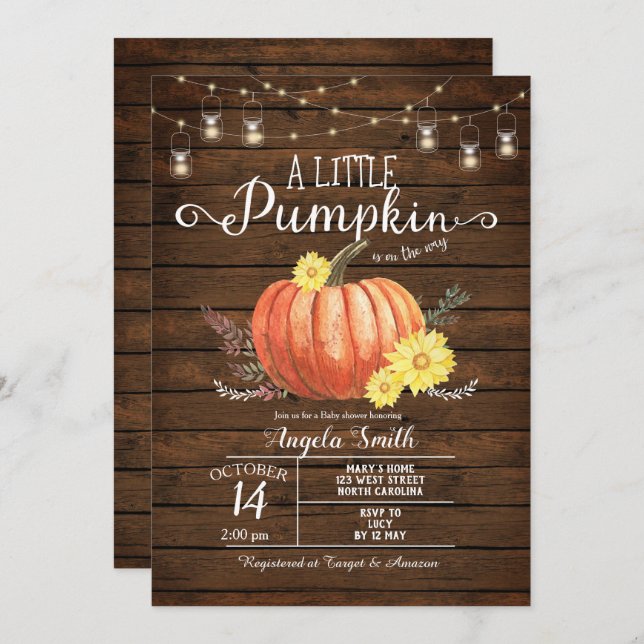 Rustic Wood Baby Shower Little Pumpkin Invitation (Front/Back)
