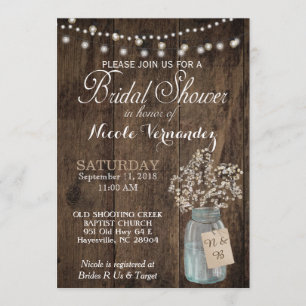 Rustic Wood Baby's Breath Bridal Shower Invitation