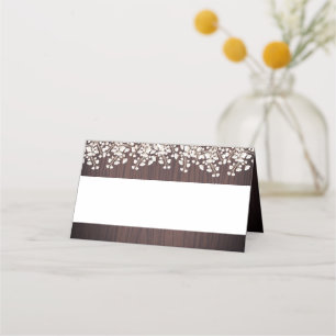 Rustic Wood Babys Breath Floral Wedding Place Card