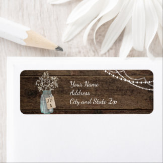 Rustic Wood Baby's Breath Mason Jar Wedding Return Address Label