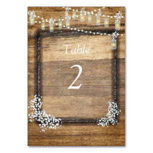 Rustic Wood, Baby's Breath, Mason Jars, Custom Table Number