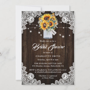 Rustic Wood Baby's Breath Sunflower Bridal Shower Invitation