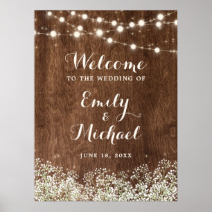 Rustic Wood Baby's Breath Wedding Welcome Sign