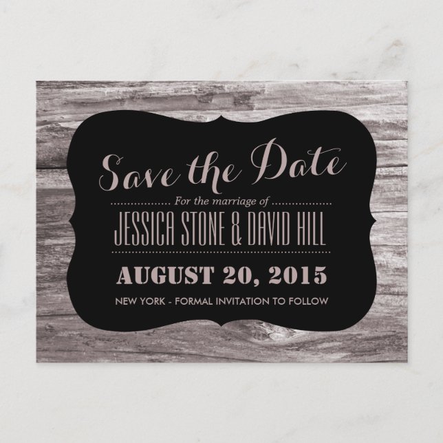 Rustic Wood Background Save the Date Announcement Postcard (Front)