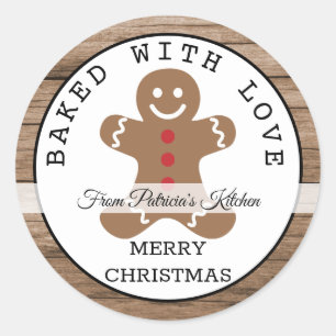 Rustic Wood Baked With Love Christmas Cookies Classic Round Sticker
