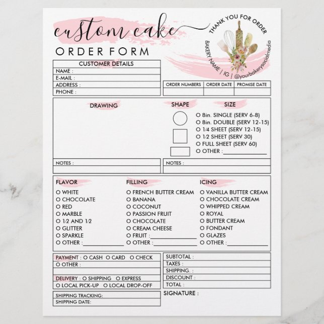 Rustic Wood Bakery Cake Order Form Flyer (Front)