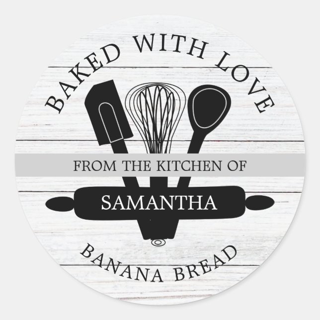Rustic Wood Banana Bread Baked With love   Classic Round Sticker (Front)