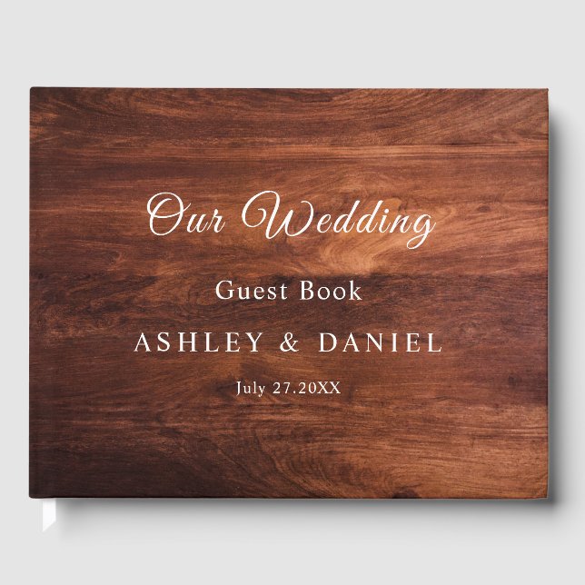 Rustic Wood Barn Grain Wedding Guest Book (Front)