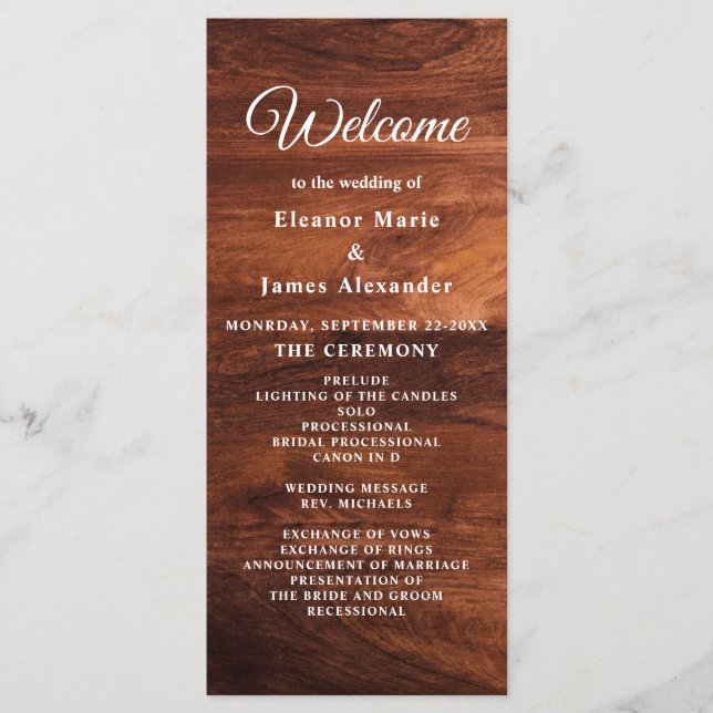 Rustic Wood Barn Grain Wedding Program (Front)