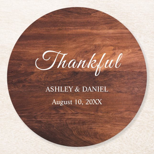 Rustic Wood Barn Grain Wedding Round Paper Coaster (Front)