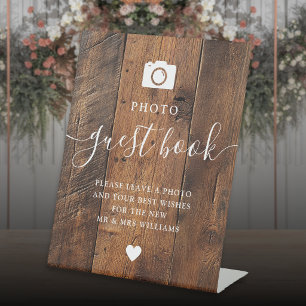 Rustic Wood Barn Photo Guest Book Pedestal Sign