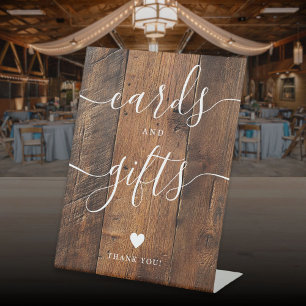 Rustic Wood Barn Script Cards And Gifts Pedestal Sign