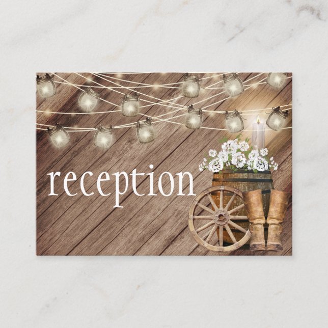 Rustic Wood Barrel and White Floral - Reception Enclosure Card (Front)