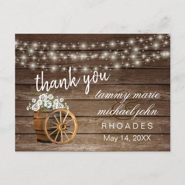 Rustic Wood Barrel and White Flower Postcard (Front)