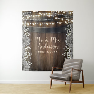 Rustic Wood Barrel Lights Lace & Baby's Breath Tapestry