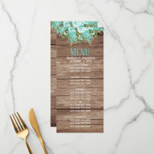 Rustic Wood Barrel - Teal Floral Menu