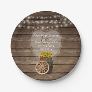 Rustic Wood Barrel Wedding with Sunflowers Paper Plate