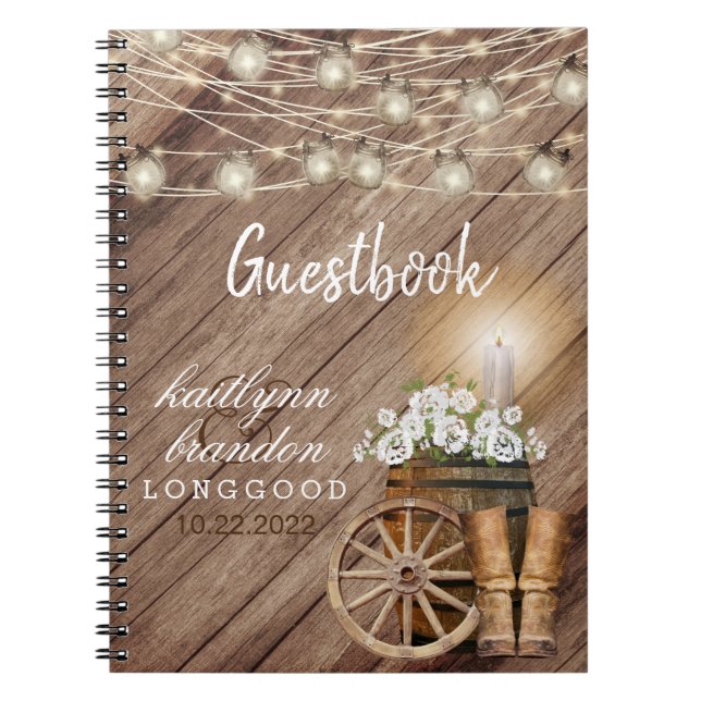Rustic Wood Barrel & White Floral - Guest Book (Front)