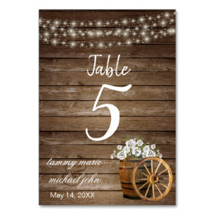 Rustic Wood Barrel, White Flowers 2- Table Number