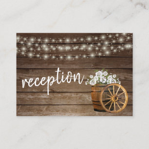 Rustic Wood Barrel with White Flowers- Reception Enclosure Card