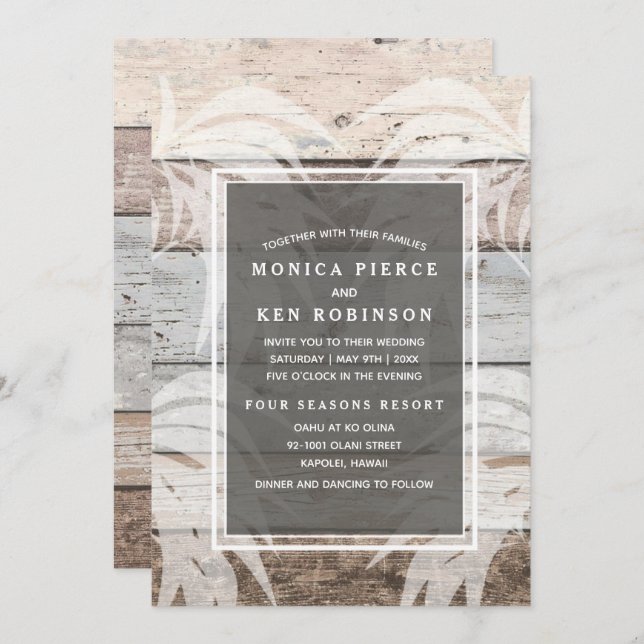 Rustic Wood Beach Palm Tree Wedding Invite (Front/Back)