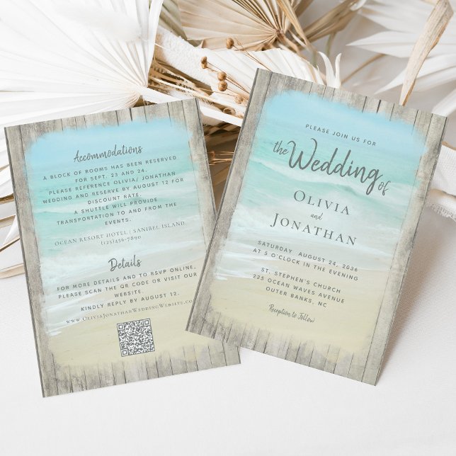 Rustic Wood Beach Wedding All in One QR Code Invitation (Creator Uploaded)