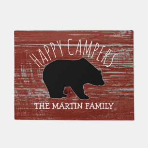 Rustic Wood Bear Family Name   Happy Campers Doormat