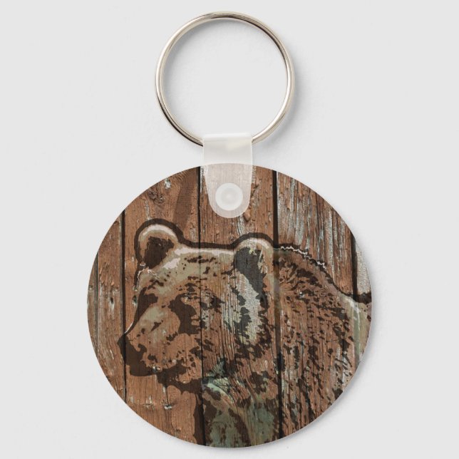 Rustic wood bear key ring (Front)