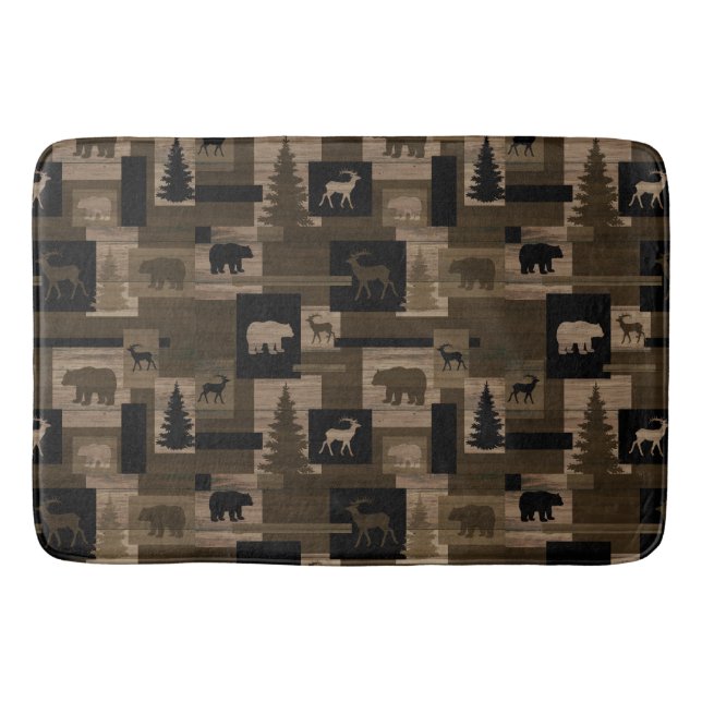 Rustic wood bear moose pattern bath mat (Front)
