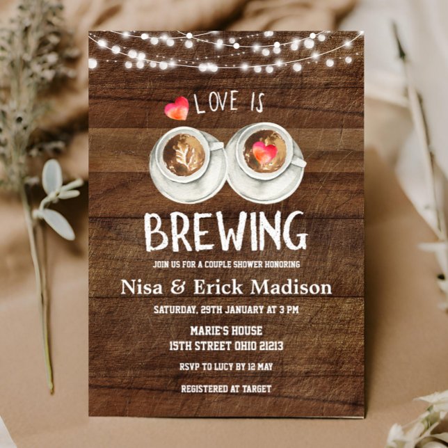 Rustic Wood Beer Bridal Shower Love is Brewing Inv Invitation (Creator Uploaded)