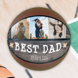 Rustic Wood Best Dad 3 Photo Collage Keepsake Basketball