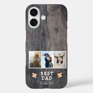 Rustic Wood Best Dad 3 Photo Collage Keepsake iPhone 16 Case