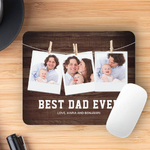 Rustic Wood Best Dad Ever 3 Photo Collage Mouse Pad