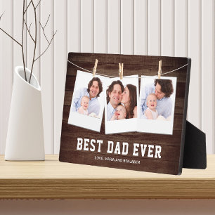 Rustic Wood Best Dad Ever 3 Photo Collage Plaque