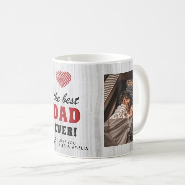Rustic Wood Best Dad Ever Red Heart 2 Photo Coffee Mug (Front Right)