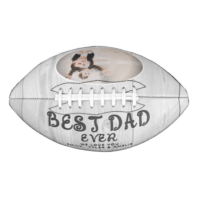 Rustic Wood Best Dad Modern Script Custom Photo  Football (Front)