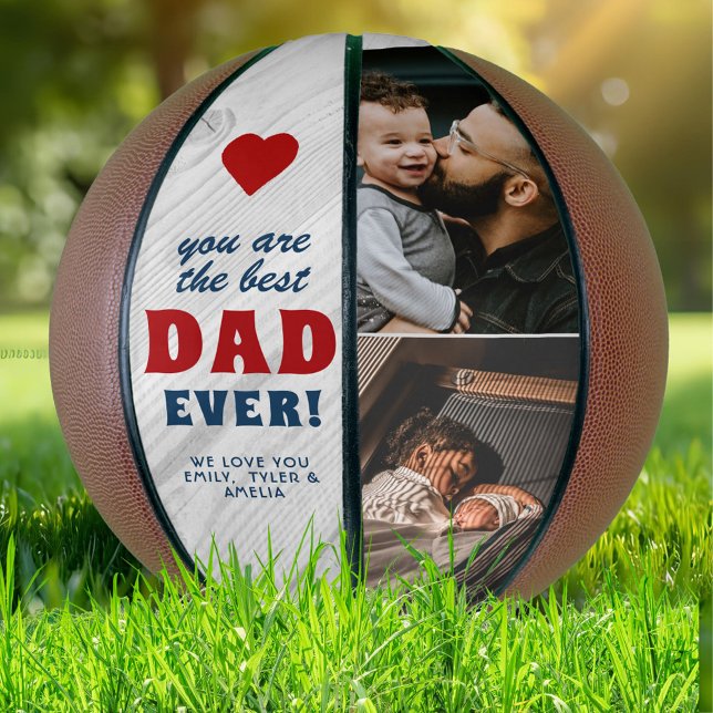 Rustic Wood Best Dad Red Heart Father`s Day Photo Basketball (Creator Uploaded)