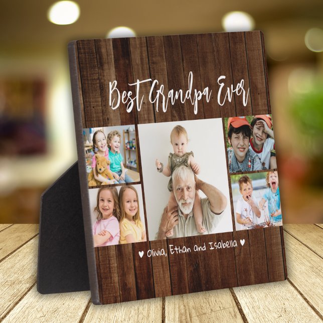 Rustic Wood Best Grandpa Ever Grandkids 5 Photo  Plaque (Creator Uploaded)