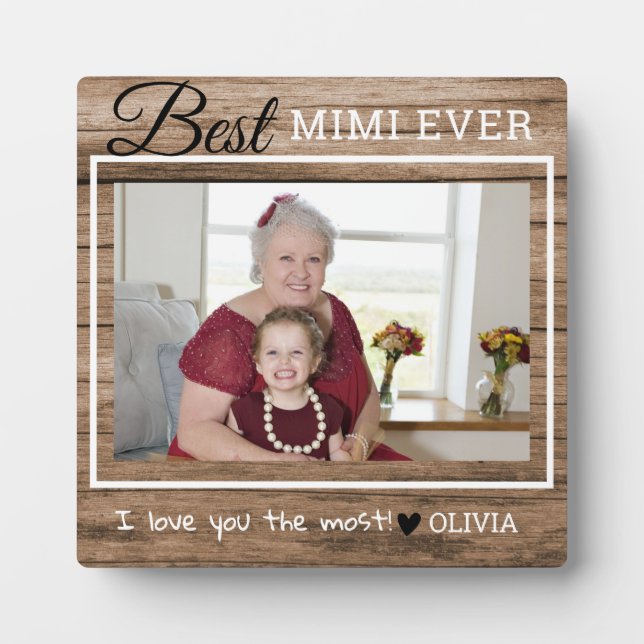 Rustic Wood Best Mimi Ever Grandma Photo Plaque (Front)