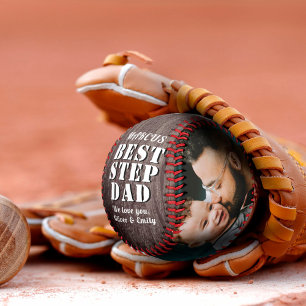 Rustic Wood Best Step Dad 2 Photo Father`s Day Baseball