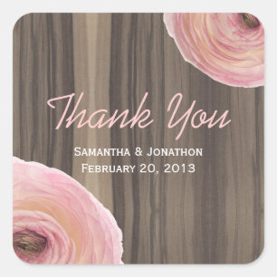 Rustic Wood Bi-colour Ranunculus Wedding Thank You Square Sticker