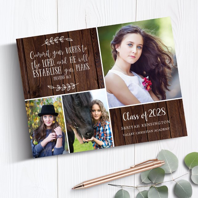 Rustic Wood Bible Verse Photo Collage Graduation Guest Book (Rustic Wood Bible Verse Photo Collage Graduation Guest Book)