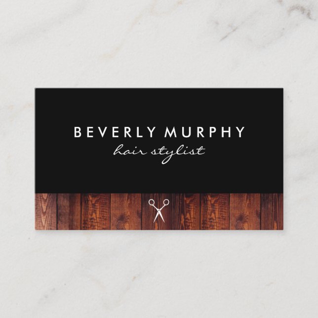Rustic Wood Black with Shear Logo Appointment Card (Front)