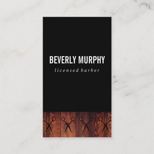 Rustic Wood Black with Shears Pattern Business Card (Front)