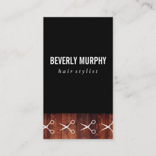 Rustic Wood Black with Shears Pattern Business Card