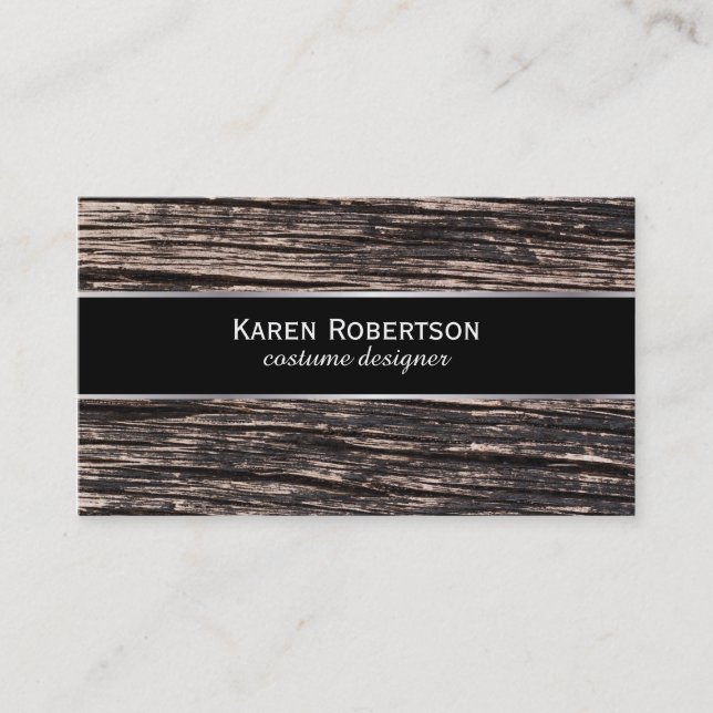 Rustic Wood & Black with Silver Lining Business Card (Front)
